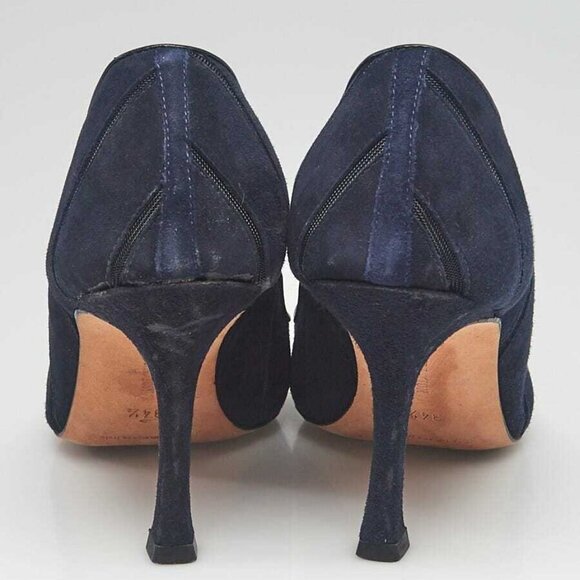 Manolo Blahnik Black Suede/Mesh Cut Out Pumps Size 4/34.5 - Picture 4 of 4